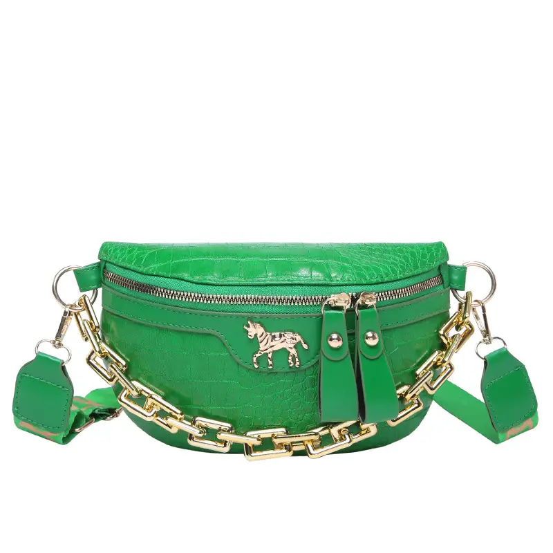 Women's Crocodile Pattern Chest Bag with Gold Chain