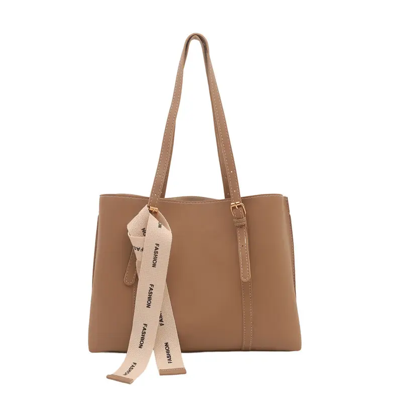Women Retro Brown Tote Bag with Ribbon Commuter Shoulder - Image 9