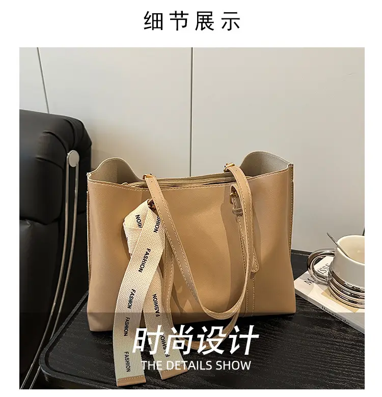 Women Retro Brown Tote Bag with Ribbon Commuter Shoulder — feature 10