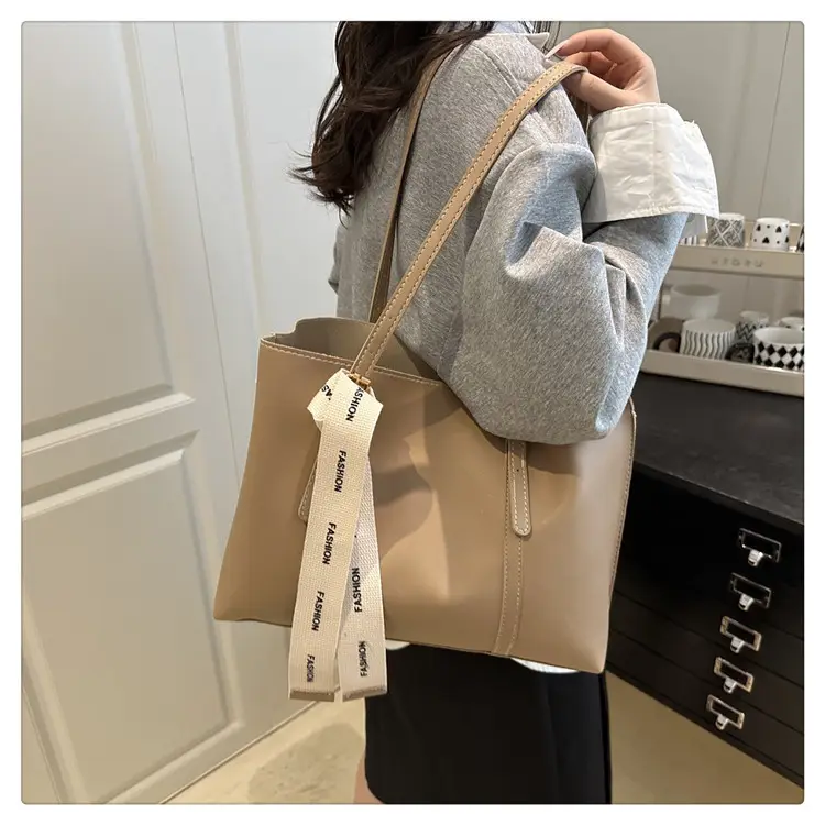 Women Retro Brown Tote Bag with Ribbon Commuter Shoulder — feature 13