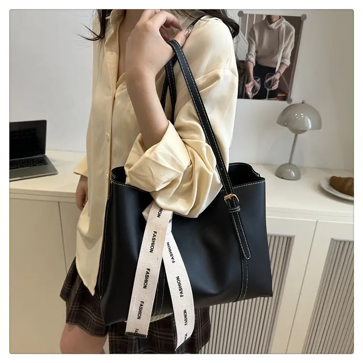 Women Retro Brown Tote Bag with Ribbon Commuter Shoulder — feature 18