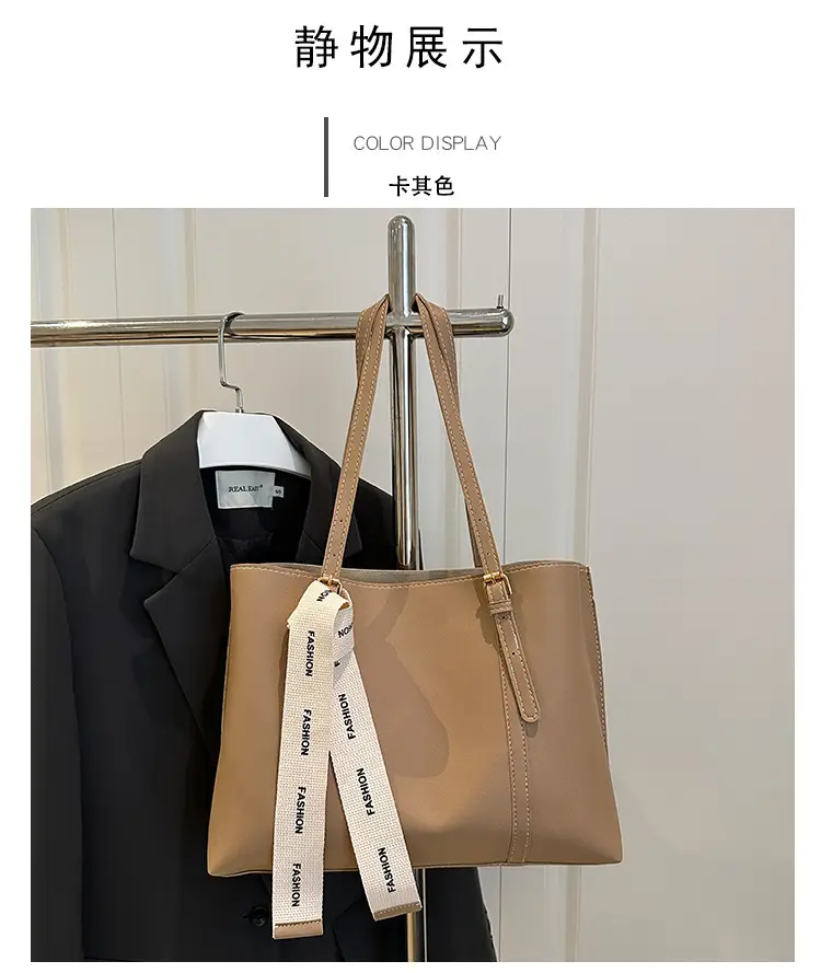 Women Retro Brown Tote Bag with Ribbon Commuter Shoulder — feature 20