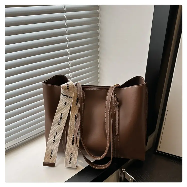 Women Retro Brown Tote Bag with Ribbon Commuter Shoulder — feature 25