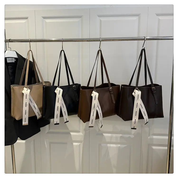 Women Retro Brown Tote Bag with Ribbon Commuter Shoulder — feature 28