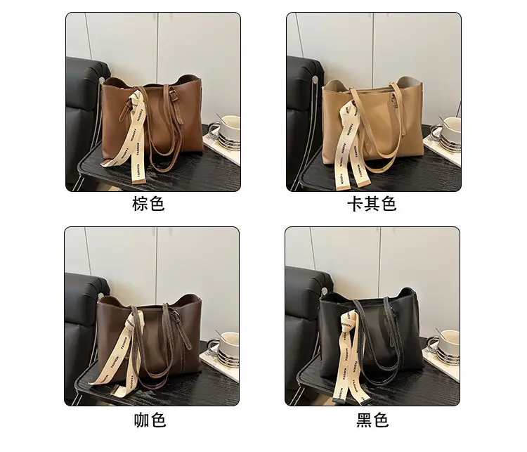 Women Retro Brown Tote Bag with Ribbon Commuter Shoulder — feature 4