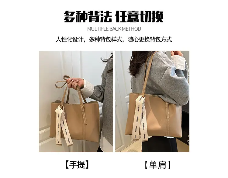 Women Retro Brown Tote Bag with Ribbon Commuter Shoulder — feature 5