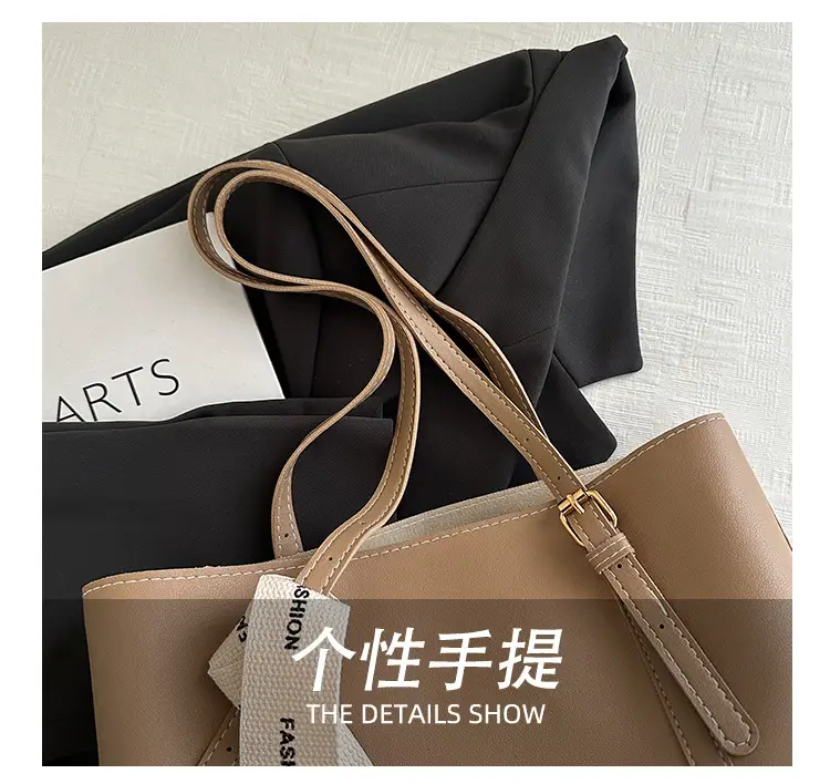 Women Retro Brown Tote Bag with Ribbon Commuter Shoulder — feature 6