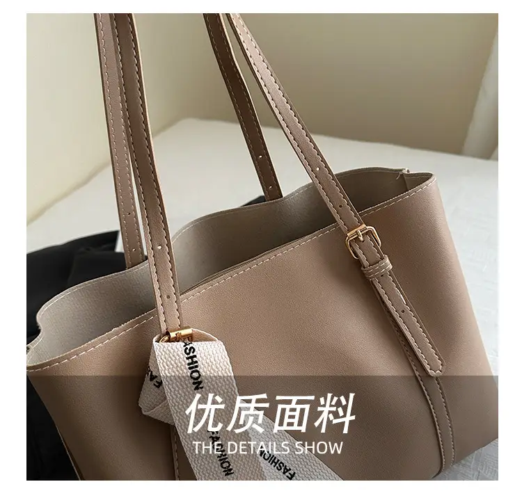 Women Retro Brown Tote Bag with Ribbon Commuter Shoulder — feature 7