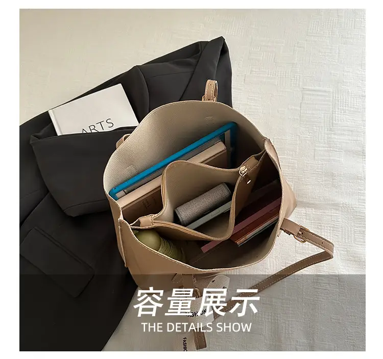 Women Retro Brown Tote Bag with Ribbon Commuter Shoulder — feature 8