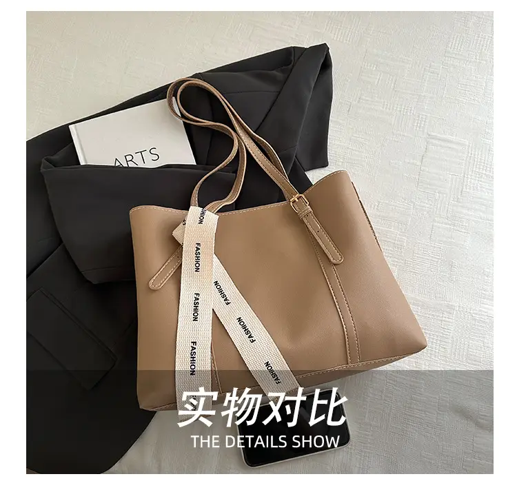 Women Retro Brown Tote Bag with Ribbon Commuter Shoulder — feature 9