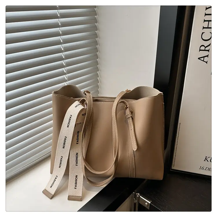 Women Retro Brown Tote Bag with Ribbon Commuter Shoulder - Image 2