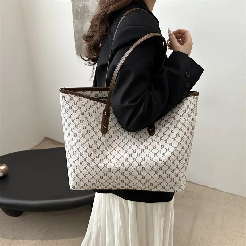 Women Retro Monogram Tote Bag Large Capacity Shoulder Bag - Image 6