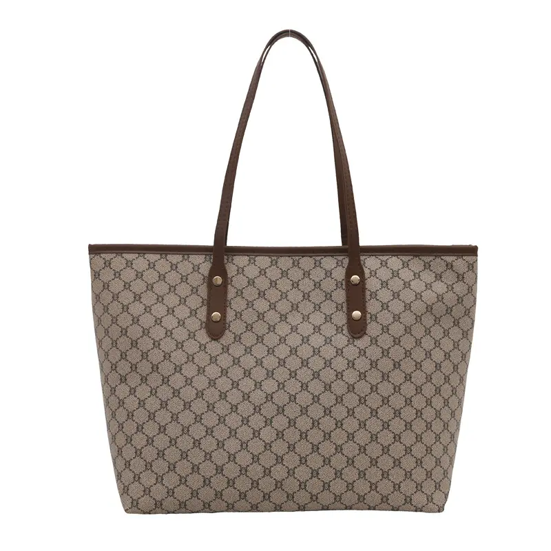 Women Retro Monogram Tote Bag Large Capacity Shoulder Bag - Image 8