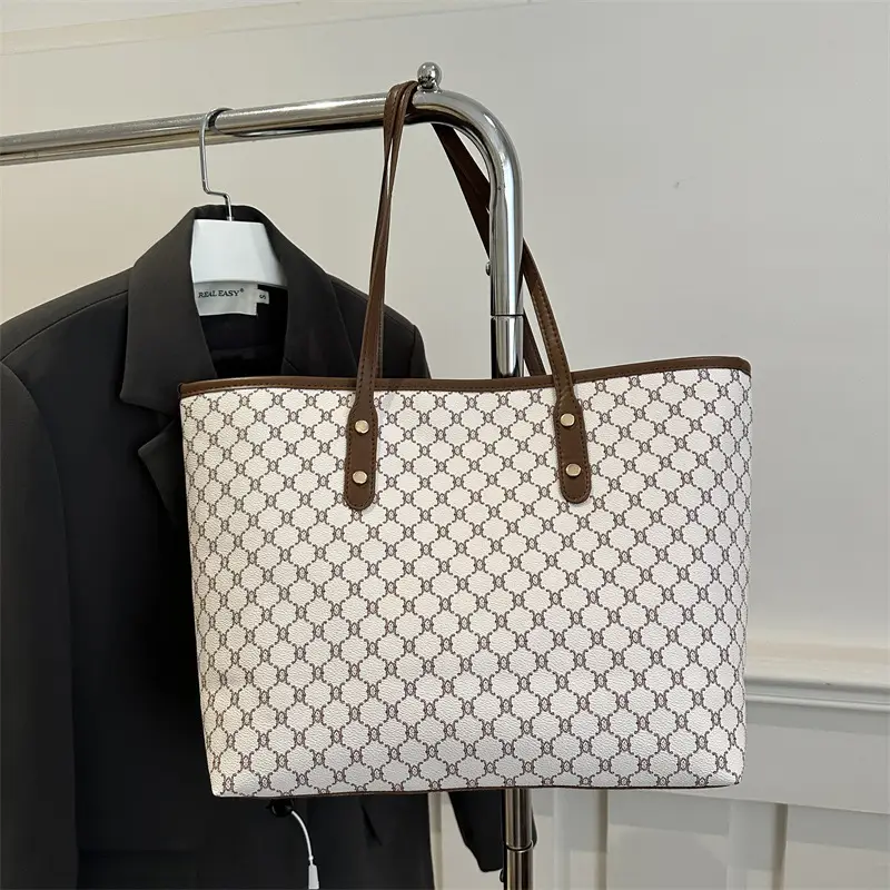 Women Retro Monogram Tote Bag Large Capacity Shoulder Bag - Image 2