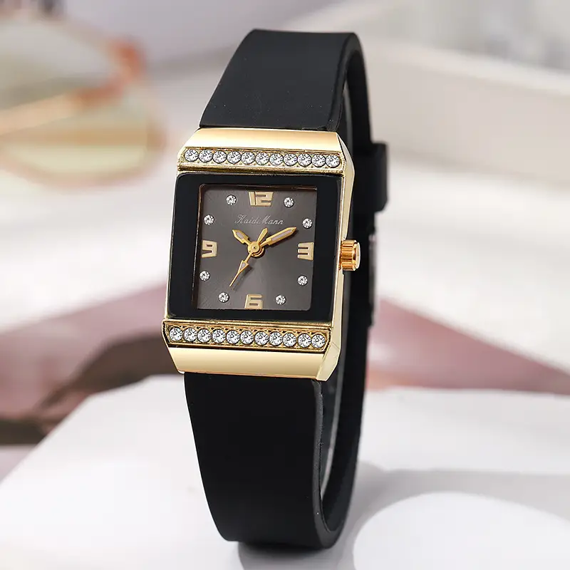 Square Niche New Style Women's Watch Women's Watch Silicone Hot Style Diamond-Encrusted Light Luxury Gold Student Party Fashion Wholesale - Image 2