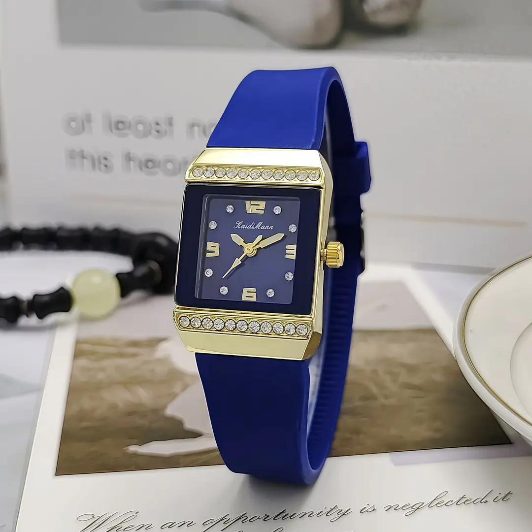Square Niche New Style Women's Watch Women's Watch Silicone Hot Style Diamond-Encrusted Light Luxury Gold Student Party Fashion Wholesale - Image 4
