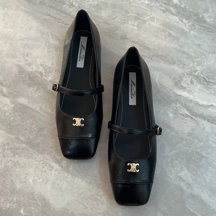 French Retro Mary Jane Shoes Shallow Mouth Square Toe Shoes 2025 Autum New Soft Leather Flats Shoes for Women — feature 4