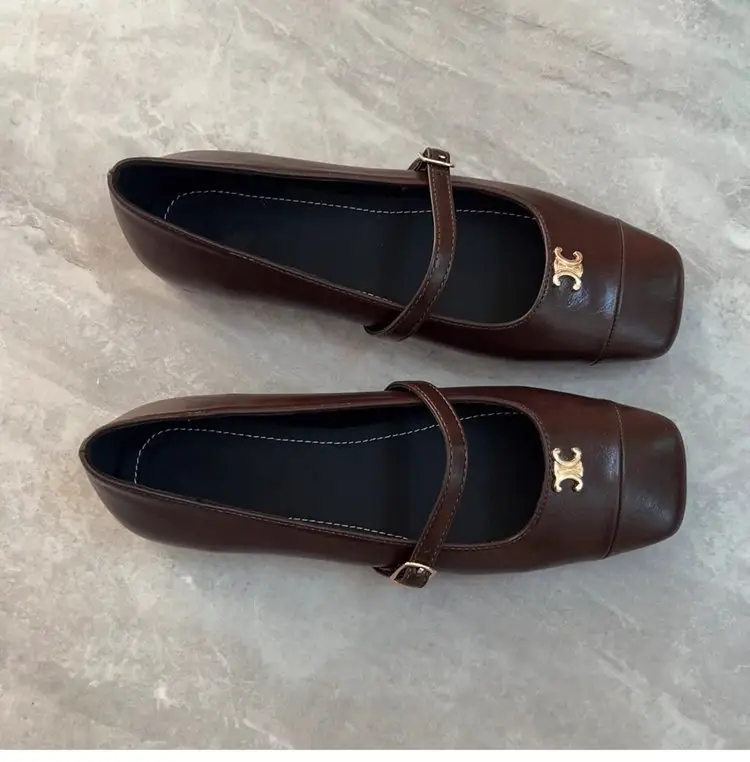 French Retro Mary Jane Shoes Shallow Mouth Square Toe Shoes 2025 Autum New Soft Leather Flats Shoes for Women — feature 7