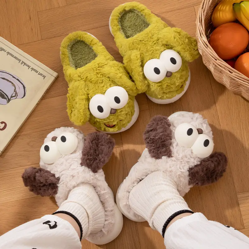 Cotton Slippers for Women, Autumn and Winter Outer Wear, Cute Puppy Indoor Home Warm Plush Toe Thick-Soled Non-Slip Slippers - Image 6