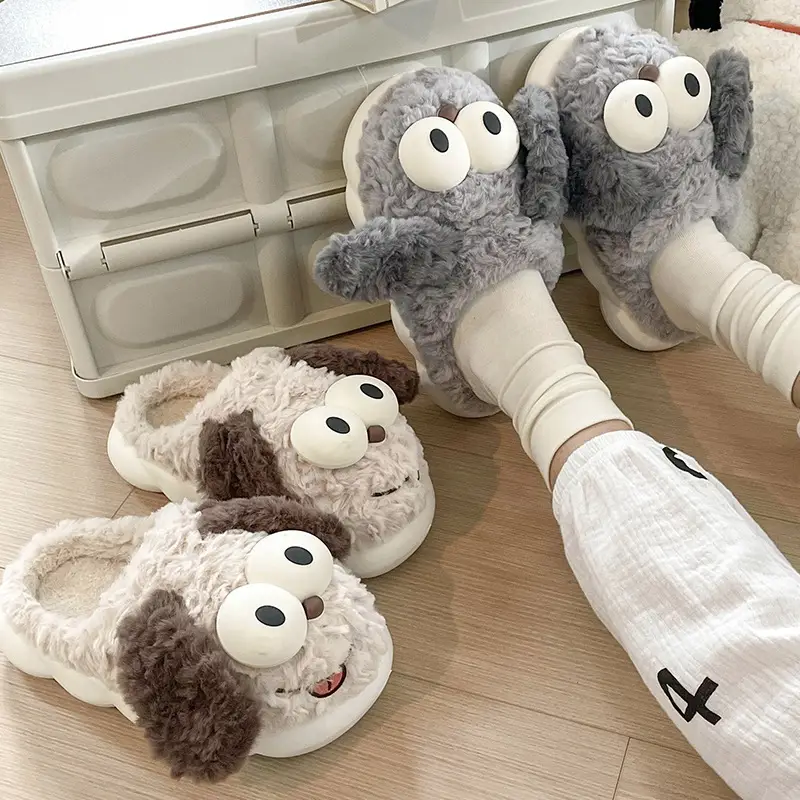 Cotton Slippers for Women, Autumn and Winter Outer Wear, Cute Puppy Indoor Home Warm Plush Toe Thick-Soled Non-Slip Slippers - Image 7