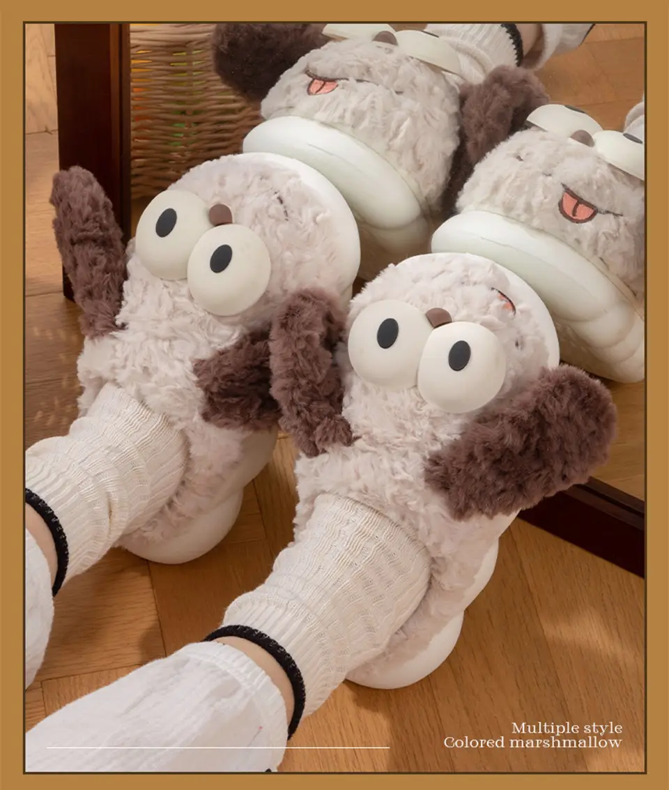 Cotton Slippers for Women, Autumn and Winter Outer Wear, Cute Puppy Indoor Home Warm Plush Toe Thick-Soled Non-Slip Slippers — feature 10
