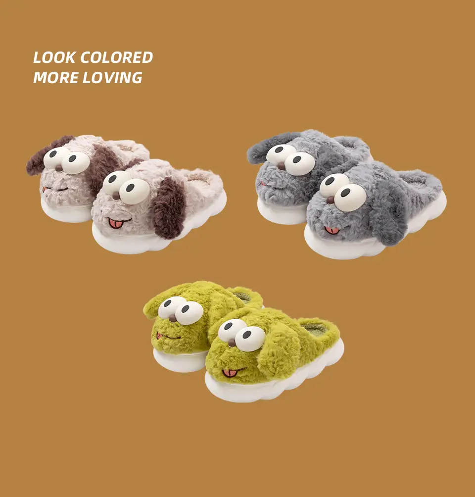 Cotton Slippers for Women, Autumn and Winter Outer Wear, Cute Puppy Indoor Home Warm Plush Toe Thick-Soled Non-Slip Slippers — feature 12