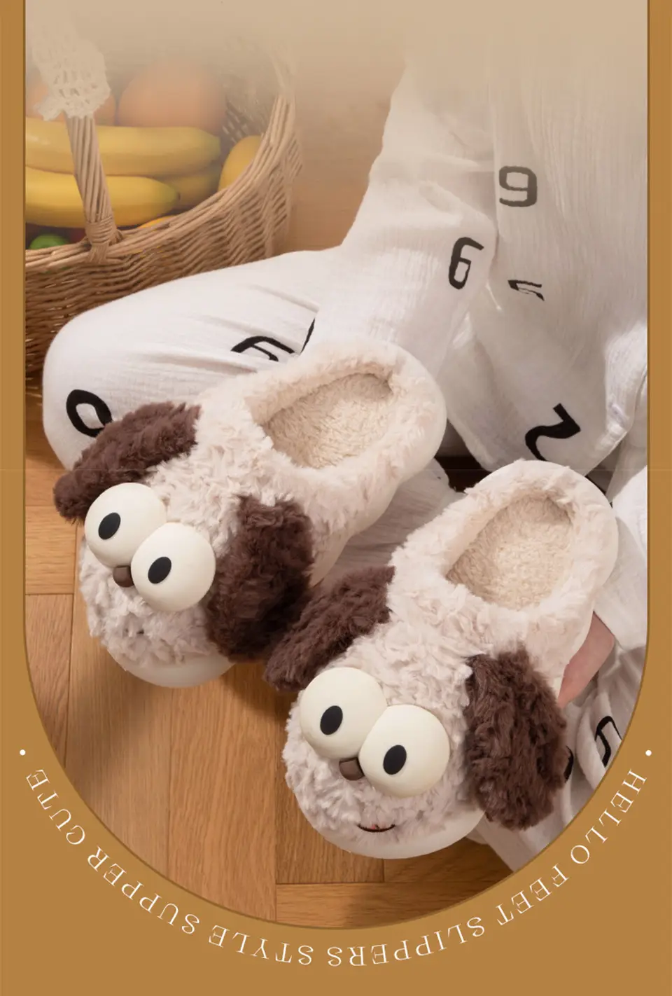 Cotton Slippers for Women, Autumn and Winter Outer Wear, Cute Puppy Indoor Home Warm Plush Toe Thick-Soled Non-Slip Slippers — feature 4