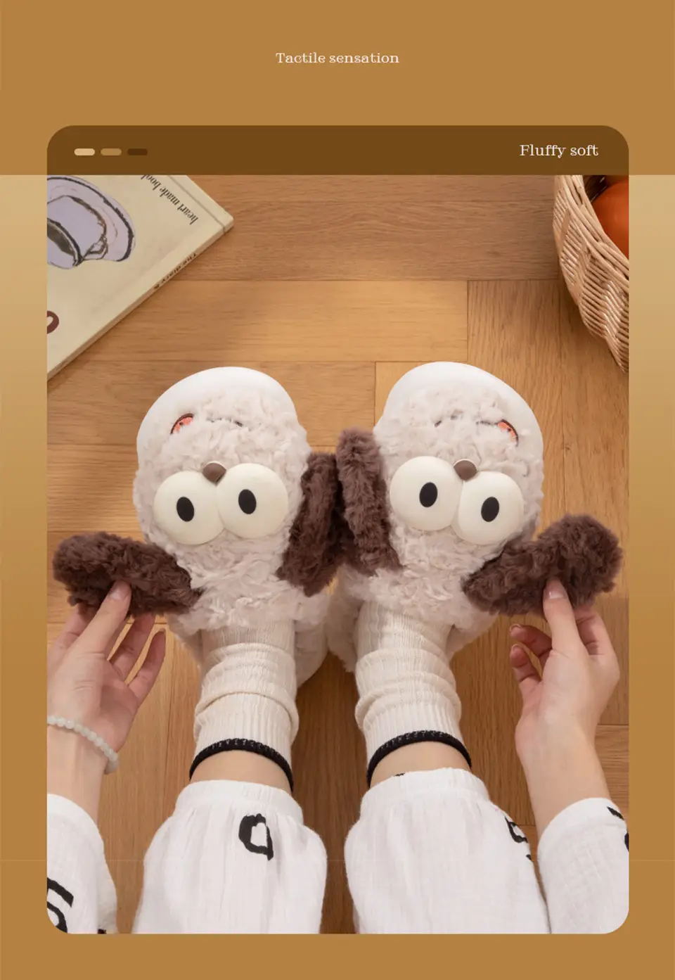 Cotton Slippers for Women, Autumn and Winter Outer Wear, Cute Puppy Indoor Home Warm Plush Toe Thick-Soled Non-Slip Slippers — feature 5