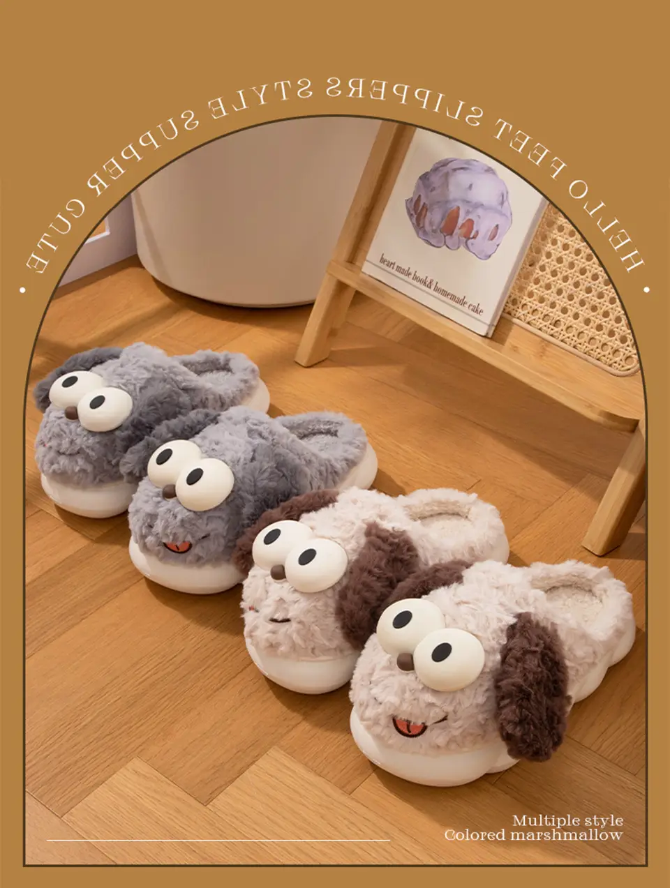 Cotton Slippers for Women, Autumn and Winter Outer Wear, Cute Puppy Indoor Home Warm Plush Toe Thick-Soled Non-Slip Slippers — feature 8