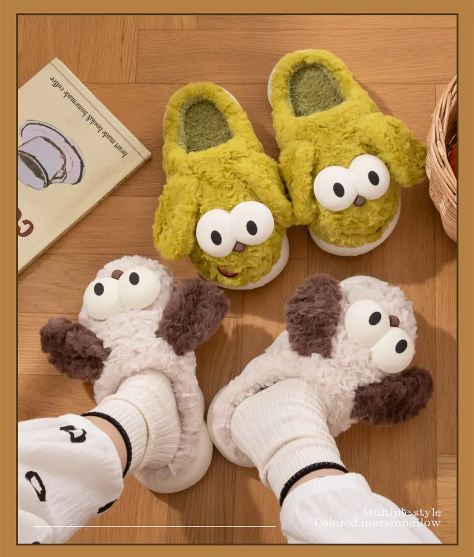 Cotton Slippers for Women, Autumn and Winter Outer Wear, Cute Puppy Indoor Home Warm Plush Toe Thick-Soled Non-Slip Slippers — feature 9