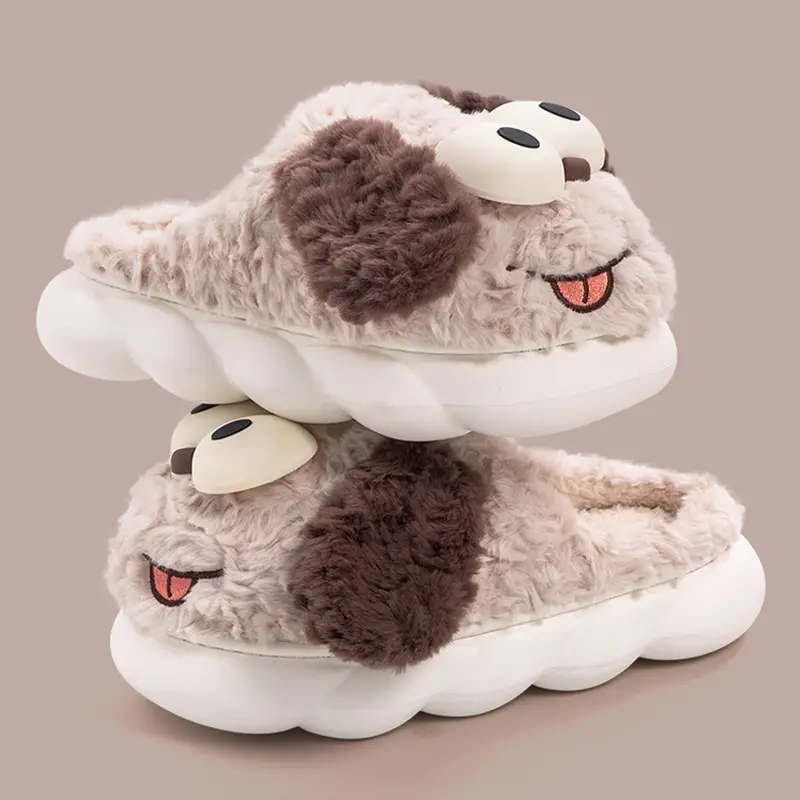 Cotton Slippers for Women, Autumn and Winter Outer Wear, Cute Puppy Indoor Home Warm Plush Toe Thick-Soled Non-Slip Slippers - Image 2