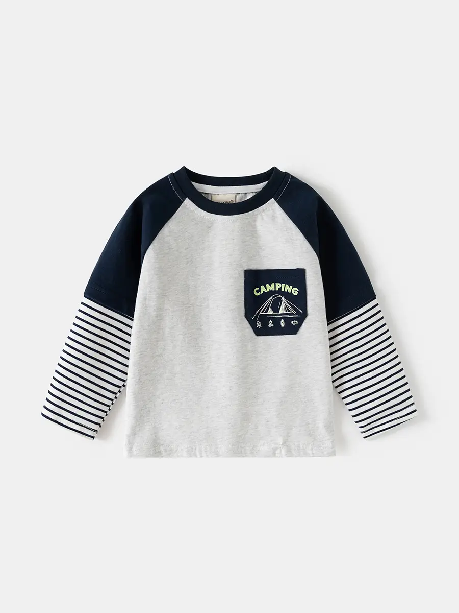 2025 Boys' Base T-Shirt Navy Striped Long Sleeve