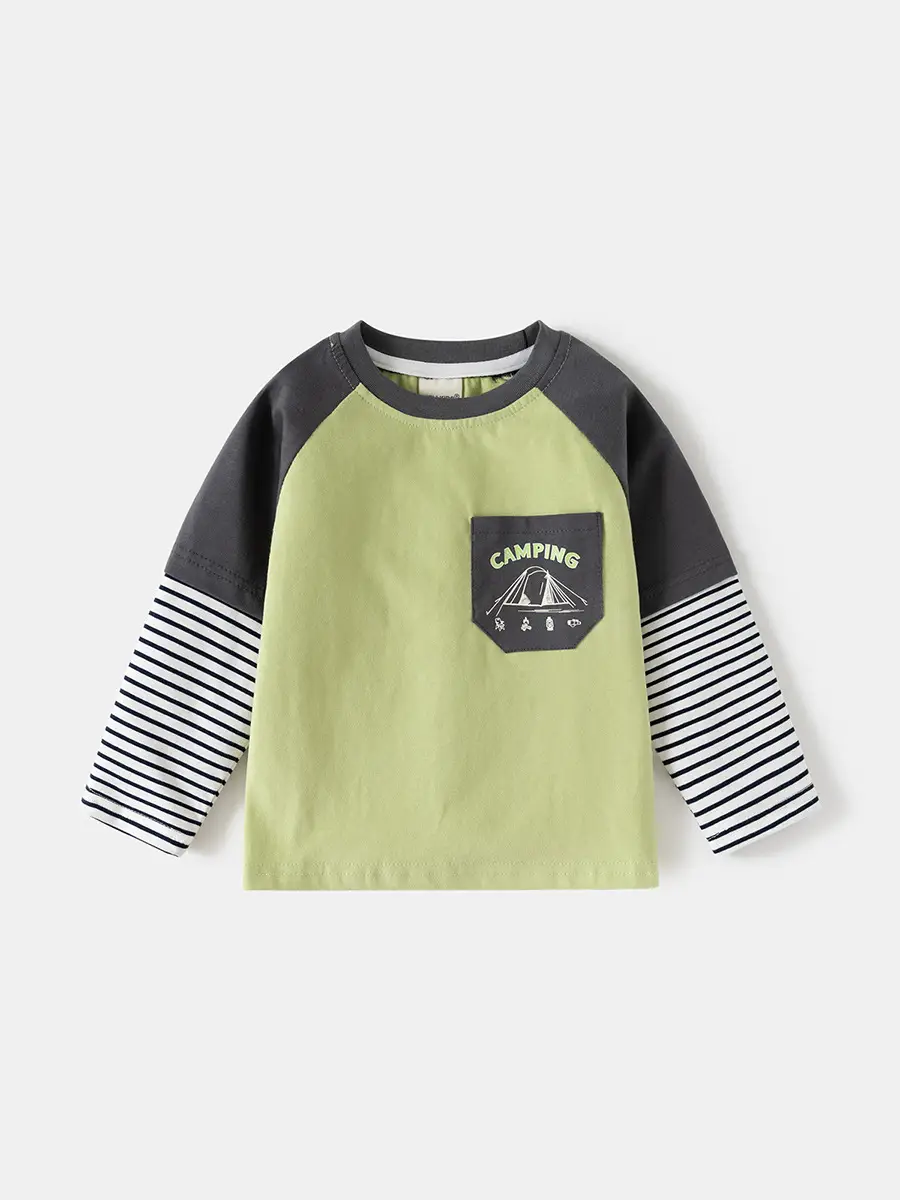 2025 Boys' Base T-Shirt Navy Striped Long Sleeve