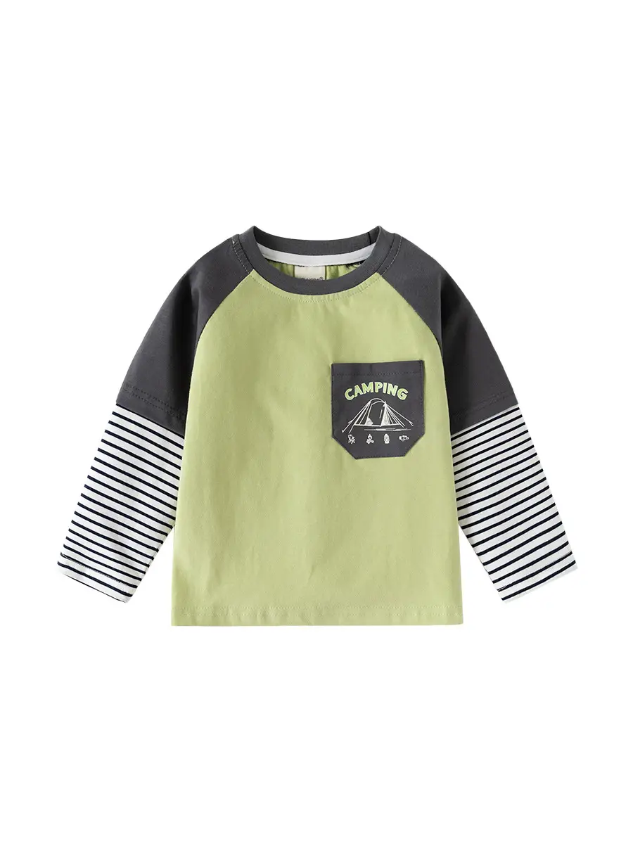 2025 Boys' Base T-Shirt Navy Striped Long Sleeve