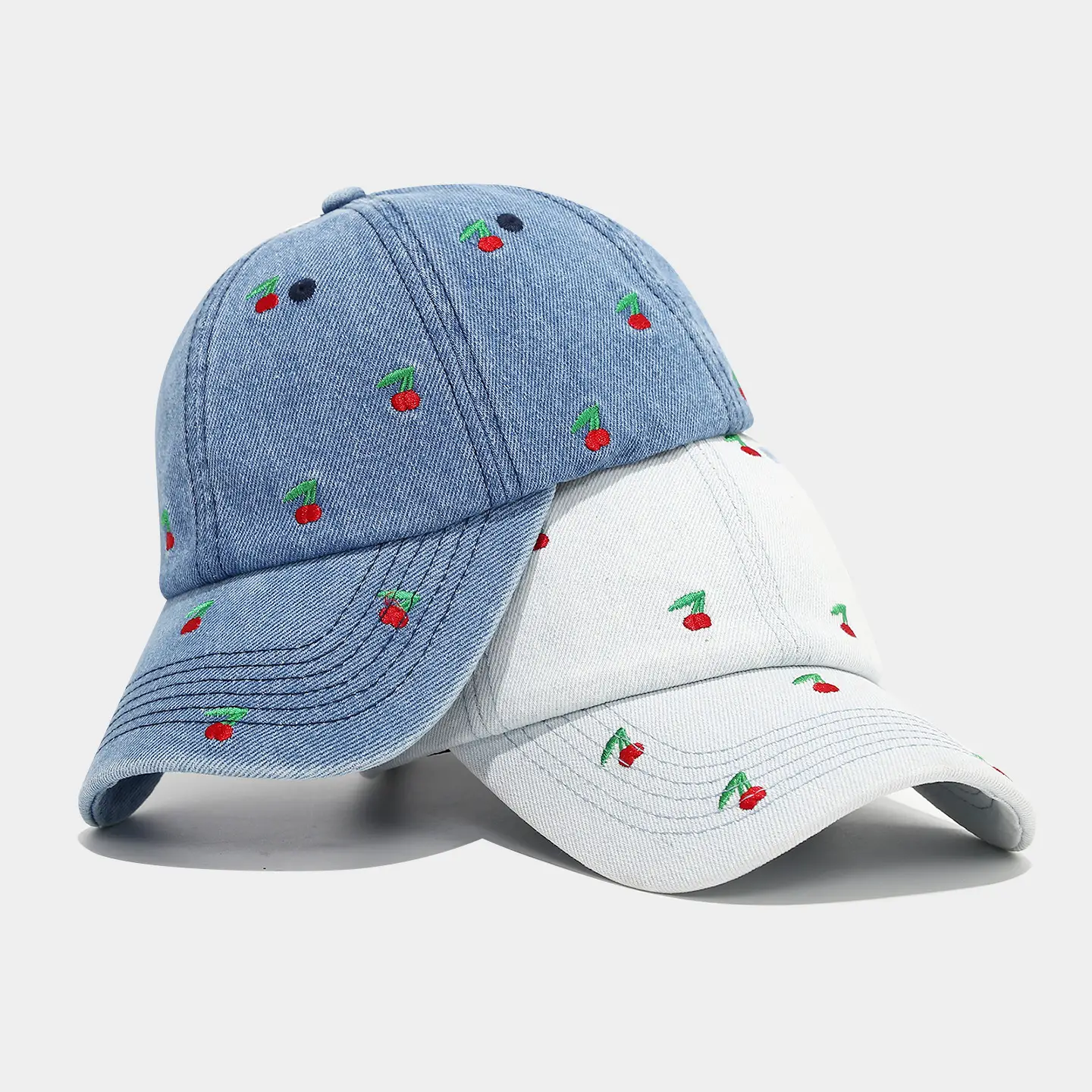 Women Cherry Embroidered Baseball Cap White - Image 4