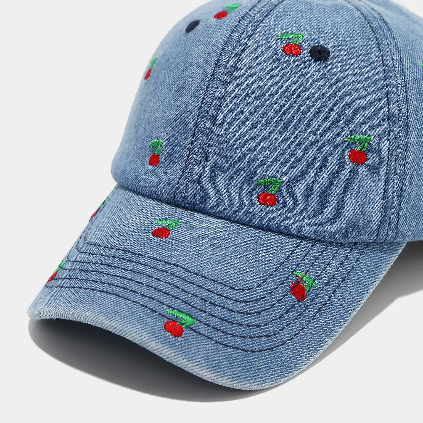 Women Cherry Embroidered Baseball Cap White - Image 5