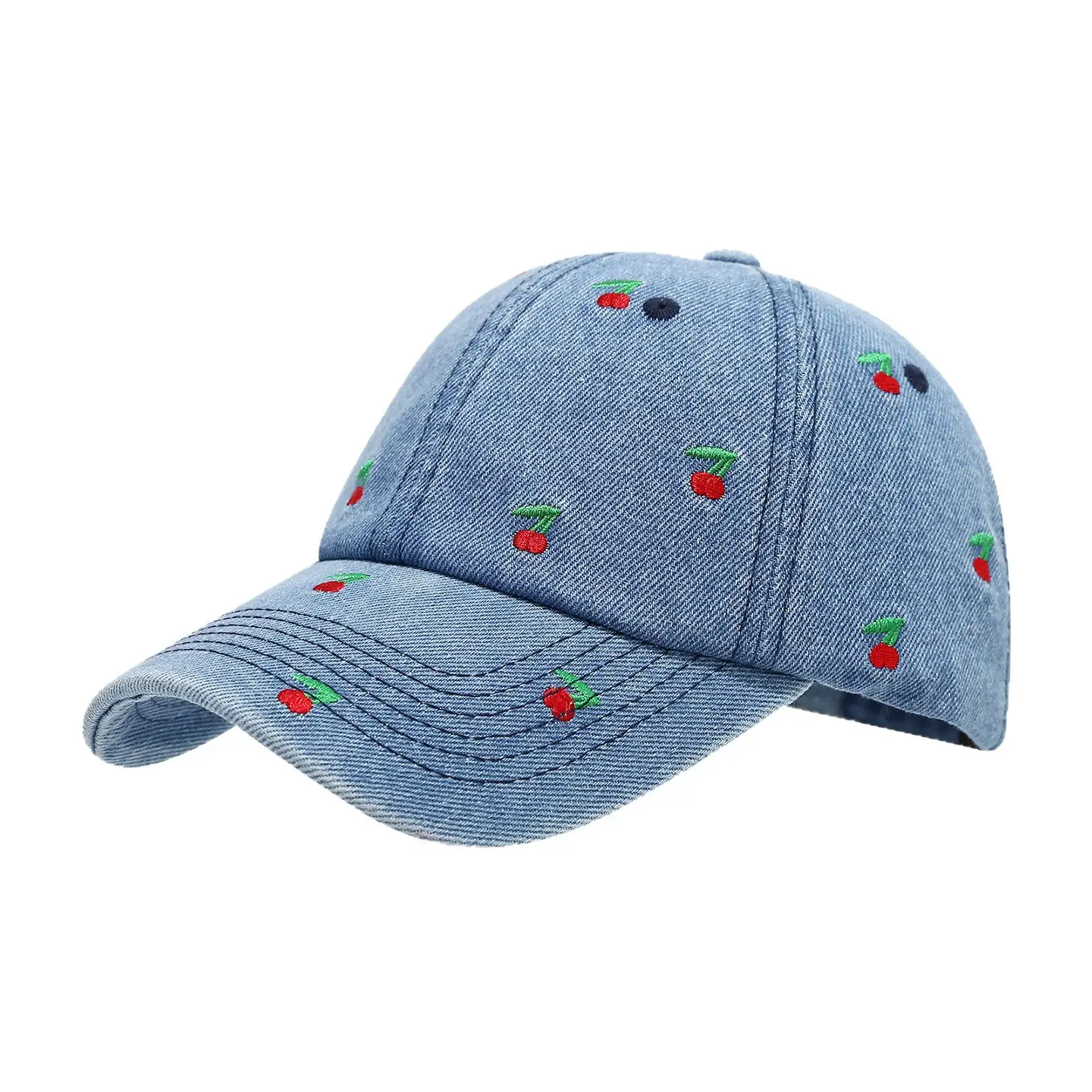 Women Cherry Embroidered Baseball Cap White - Image 6
