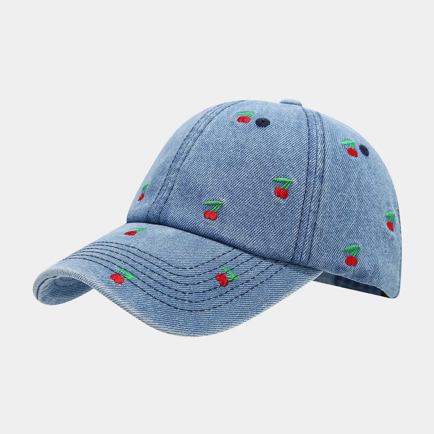 Women Cherry Embroidered Baseball Cap White - Image 2