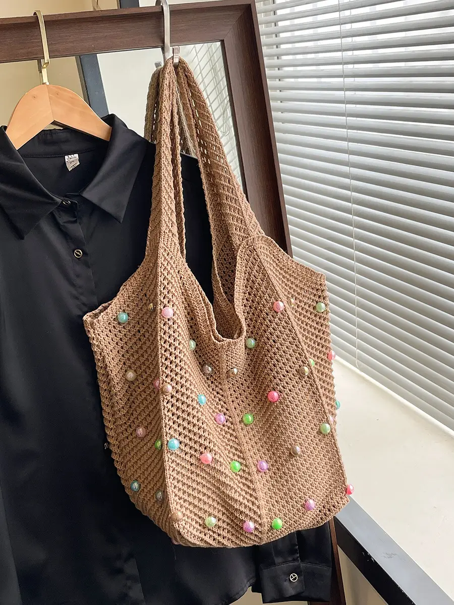 2026 Colorful Knitted Cotton Beach Tote Bag - Image 6