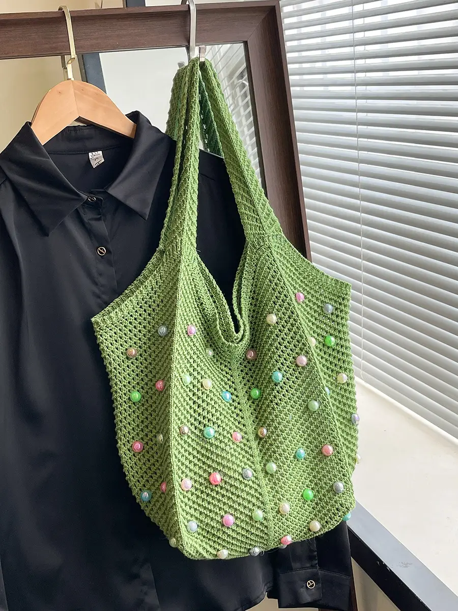 2026 Colorful Knitted Cotton Beach Tote Bag - Image 7