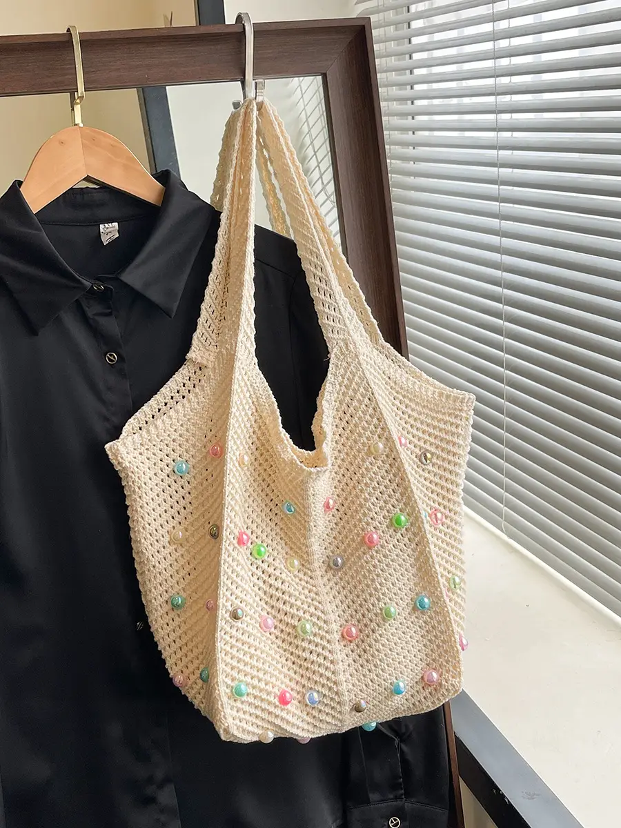 2026 Colorful Knitted Cotton Beach Tote Bag - Image 8