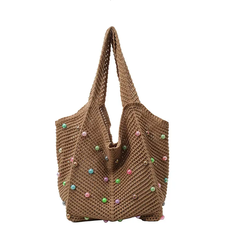 2026 Colorful Knitted Cotton Beach Tote Bag - Image 2