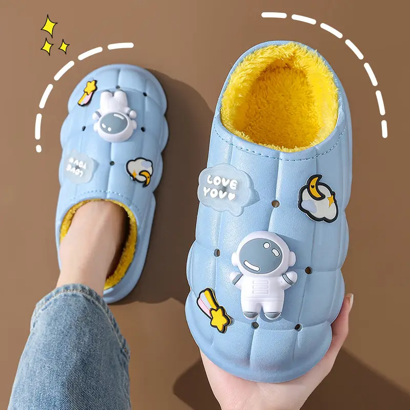 2025 Blue Cartoon Baby Cotton Slippers Winter Warm