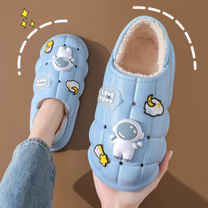 2025 Blue Cartoon Baby Cotton Slippers Winter Warm