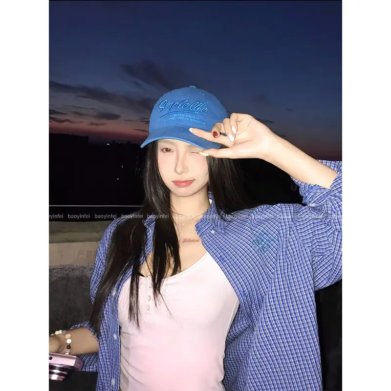 Blue Letter Embroidery Baseball Cap for Women - Image 3