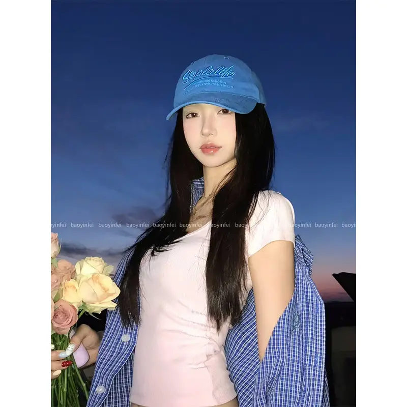 Blue Letter Embroidery Baseball Cap for Women - Image 6