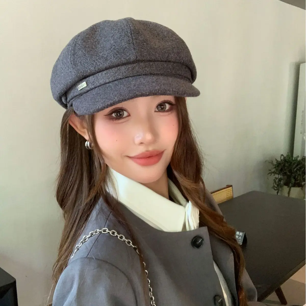 Women Duckbill Beret Chanel Style Woolen Black - Image 5