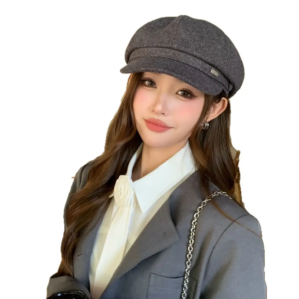 Women Duckbill Beret Chanel Style Woolen Black - Image 9