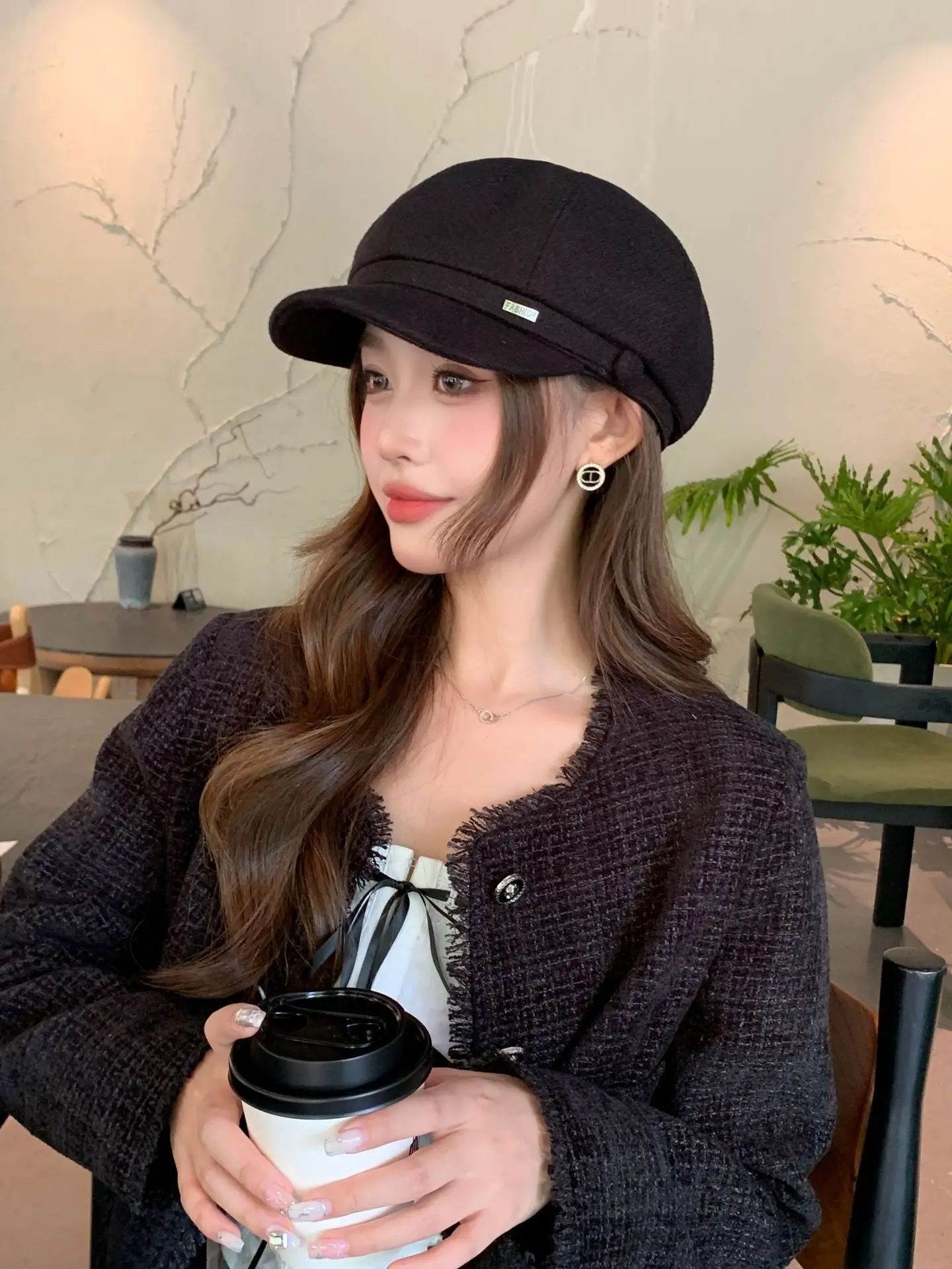 Women Duckbill Beret Chanel Style Woolen Black — feature 11
