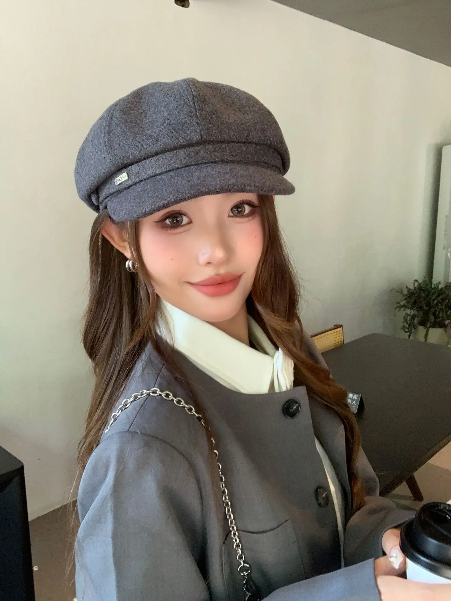Women Duckbill Beret Chanel Style Woolen Black - Image 2
